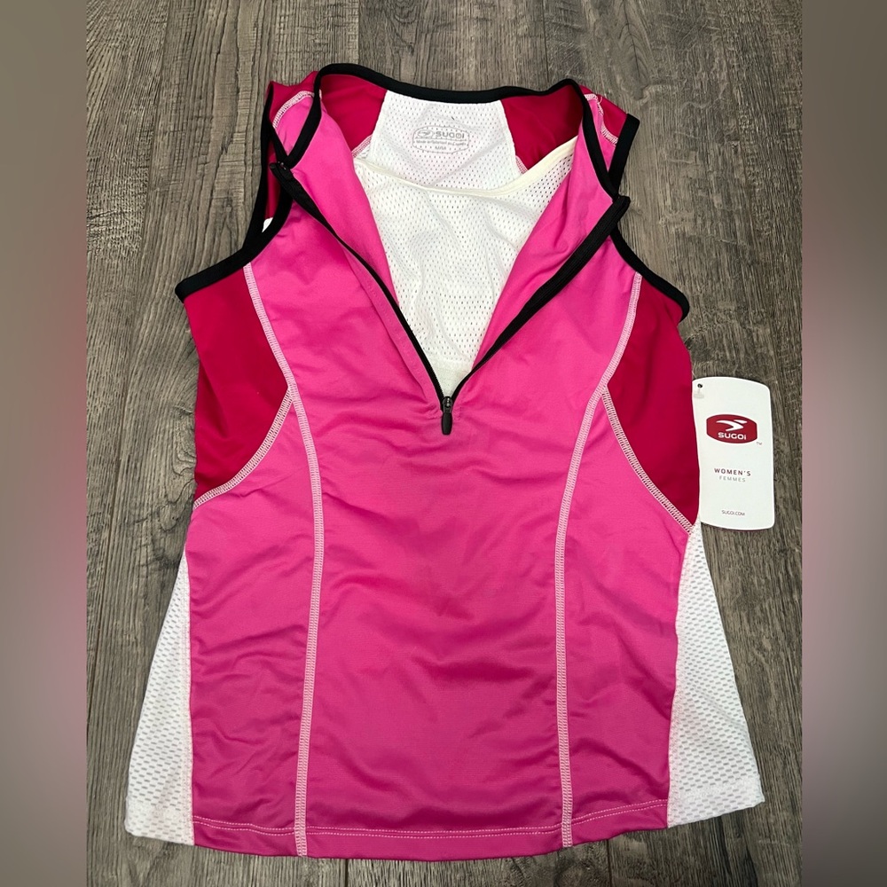SUGOI Pink and White Triathlon Top with Slimming Design - Picture 2 of 5